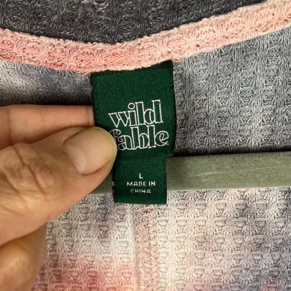 Wild Fable Tie Dye Waffle Knit Thermal Top Long Sleeve Oversized V-neck Large - Picture 9 of 10